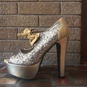 Gold + Bow Sparkle Heels